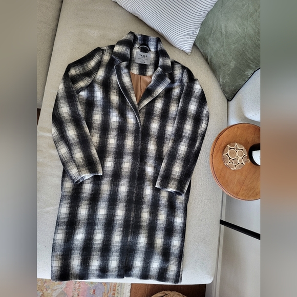 Wool Blend black/off white Plaid Coat XS - Picture 1 of 7